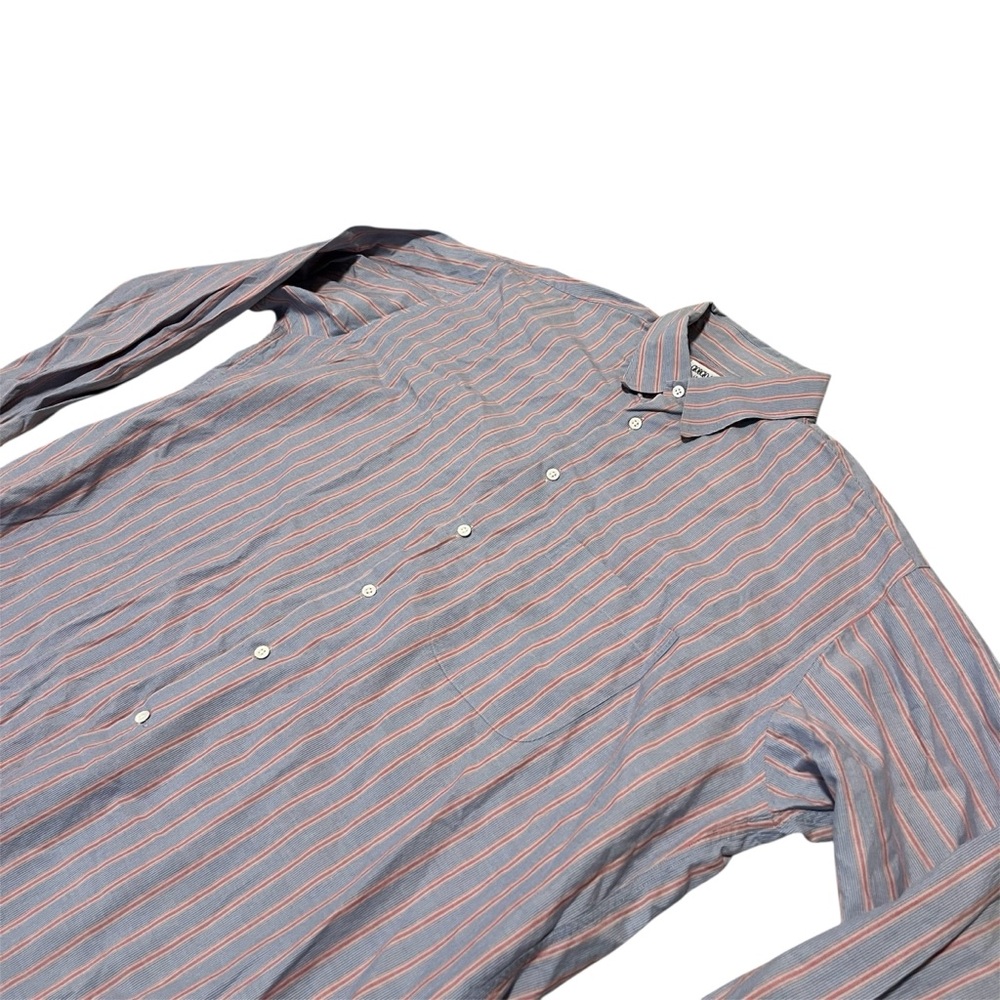 Giorgio Armani Le Collezioni Mens Blue/Red Striped Button Up Dress Shirt- 16/36